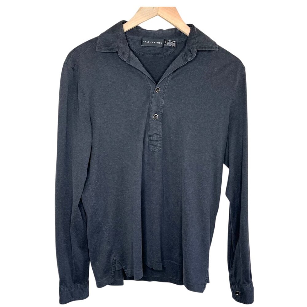 Ralph Lauren Black Label Mens Long Sleeve Cotton Polo Shirt Charcoal Black Small